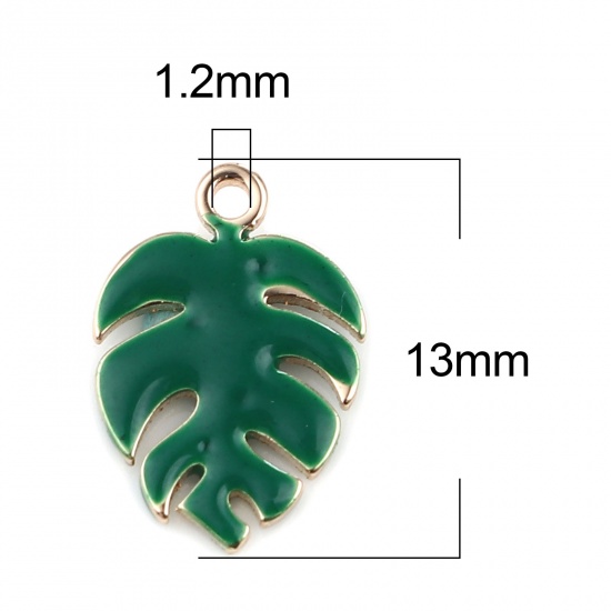 Picture of Brass Enamelled Sequins Charms Gold Plated Dark Green Monstera 13mm x 9mm, 5 PCs                                                                                                                                                                              