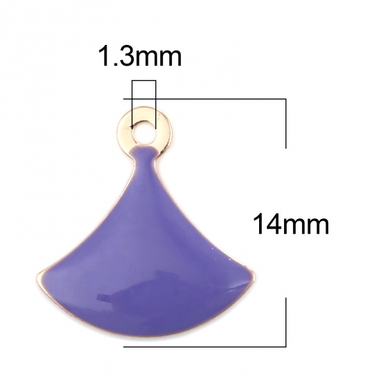 Изображение Латунь Эмалированные Блестки Подвески Позолоченный Сине-Фиолетовая В формевеер 14мм x 13мм, 10 ШТ                                                                                                                                                             