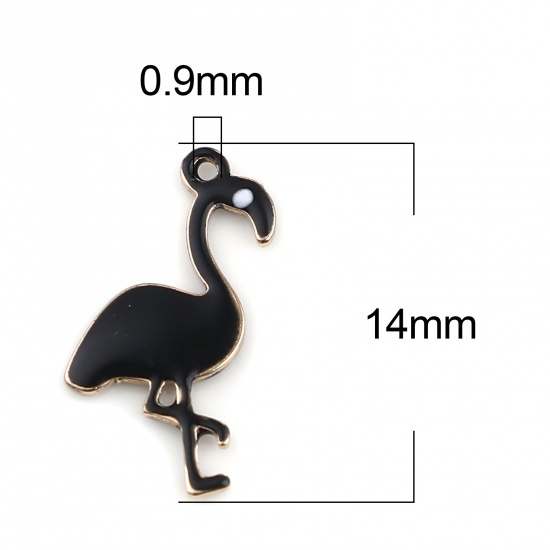 Picture of Brass Enamelled Sequins Charms Gold Plated Black Flamingo 14mm x 7mm, 5 PCs                                                                                                                                                                                   