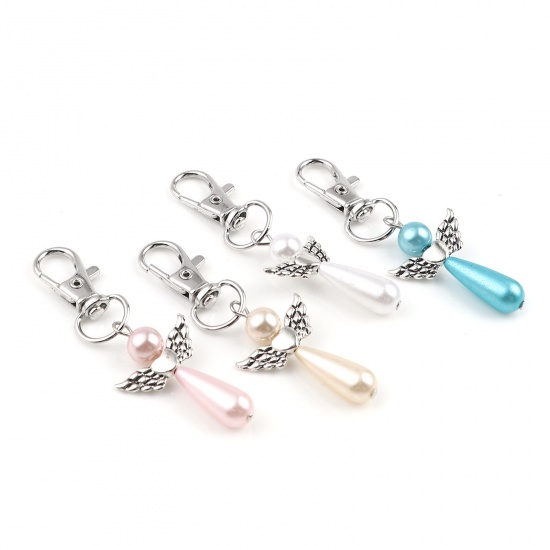 Picture of Keychain & Keyring Silver Tone White Heart Wing 67mm, 5 PCs