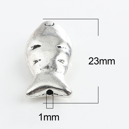 Bild von Zinklegierung Zwischenperlen Spacer Perlen Fisch Antiksilber ca. 23mm x 11mm, Loch:ca. 1mm, 10 Stück