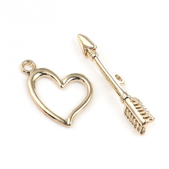 Zinc Based Alloy Toggle Clasps Arrow Gold Plated Heart 35mm x 7mm 22mm x 20mm, 5 Sets の画像