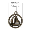 Picture of Zinc Metal Alloy Charms Round Antique Bronze Sailing Boat Carved Hollow 19mm( 6/8") x 16mm( 5/8"), 20 PCs