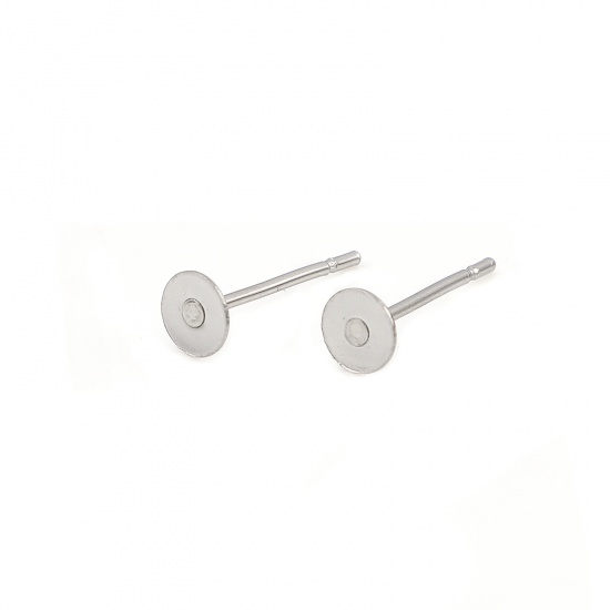 Picture of 304 Stainless Steel Ear Post Stud Earrings Round Silver Tone 4mm Dia., Post/ Wire Size: (21 gauge), 100 PCs
