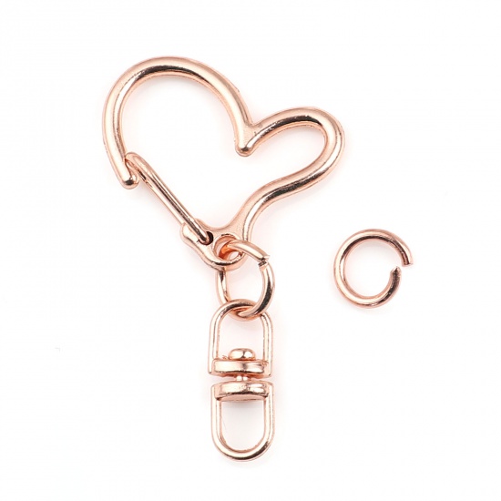 Изображение Кольца и Цепи для Ключей Розово-золотой Сердце 0.8ммДиаметр, 43мм x 24мм, 10 Комплектов ( 2 ШТ/Комплект)