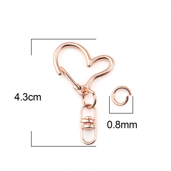 Изображение Кольца и Цепи для Ключей Розово-золотой Сердце 0.8ммДиаметр, 43мм x 24мм, 10 Комплектов ( 2 ШТ/Комплект)
