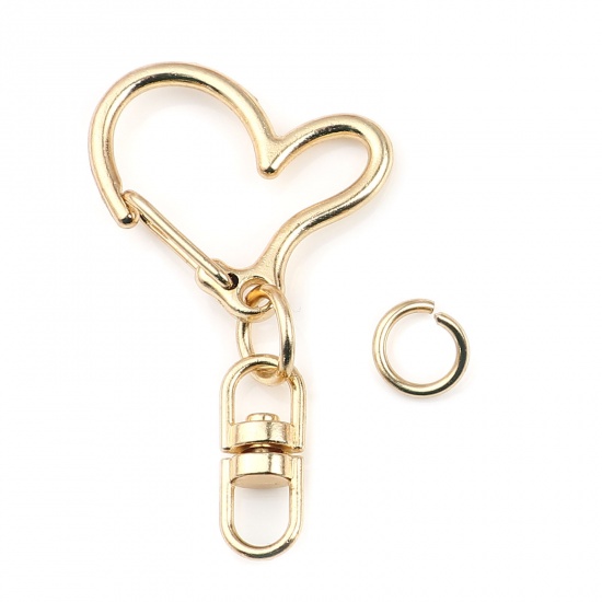 Изображение Кольца и Цепи для Ключей KC Позолоченный Сердце 0.8ммДиаметр, 43мм x 24мм, 10 Комплектов ( 2 ШТ/Комплект)