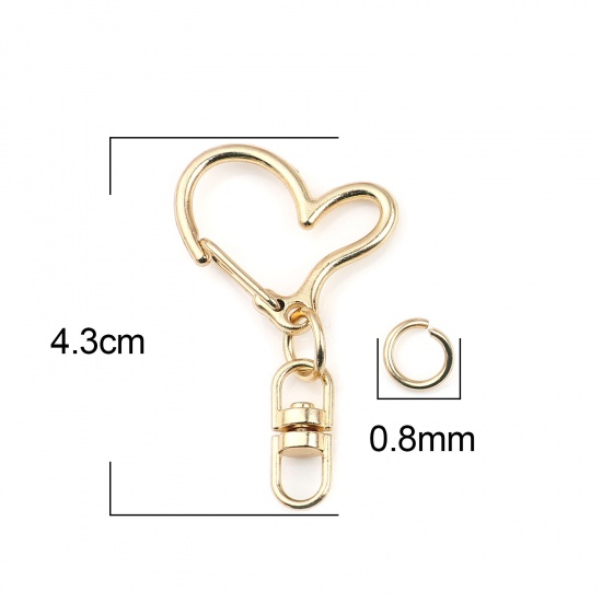 Изображение Кольца и Цепи для Ключей KC Позолоченный Сердце 0.8ммДиаметр, 43мм x 24мм, 10 Комплектов ( 2 ШТ/Комплект)