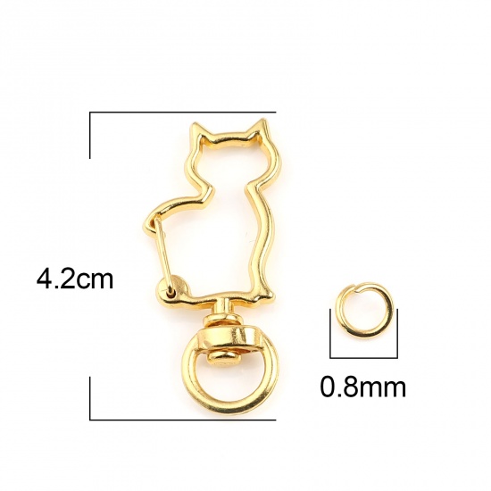 Picture of Keychain & Keyring Gold Plated Cat Animal 0.8cm Dia, 4.2cm x 1.9cm, 10 Sets ( 2 PCs/Set)