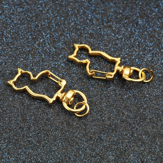 Imagen de Llaveros Chapado en Oro Gato 0.8cm Dia, 4.2cm x 1.9cm, 10 Juegos ( 2 Unidades/Juego)