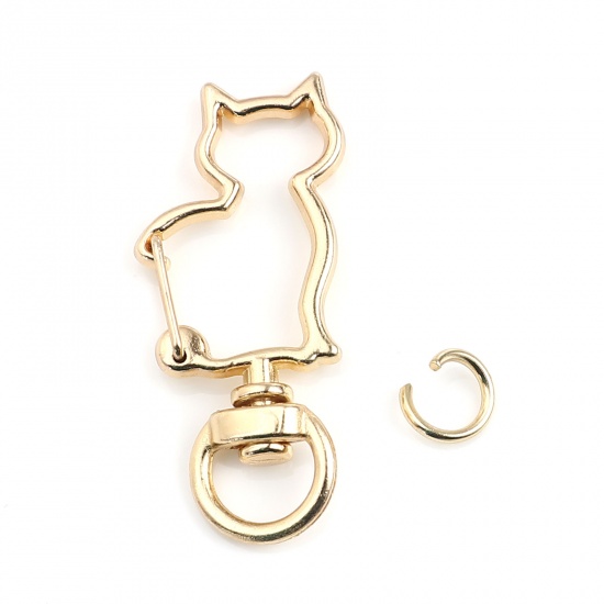 Picture of Keychain & Keyring KC Gold Plated Cat Animal 0.8cm Dia, 4.2cm x 1.9cm, 10 Sets ( 2 PCs/Set)