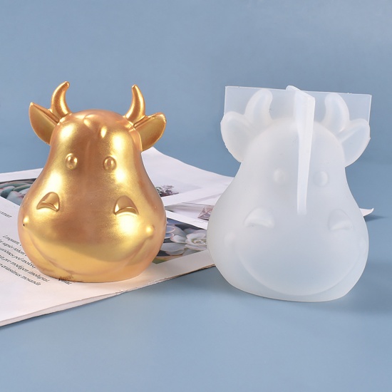 Picture of Silicone Resin Mold For Jewelry Making Cow Animal White 8.6cm x 7.2cm, 1 Piece
