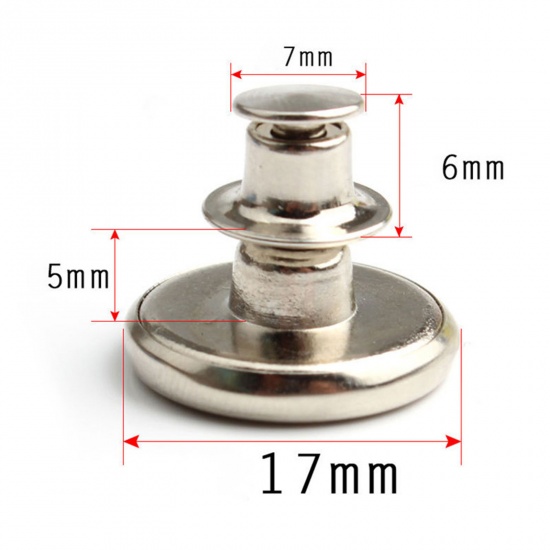 Picture of Zinc Based Alloy Metal Detachable Instant Snap Tack Fastener Jeans Buttons Pant Waistband Extender Round Silver Tone Message " Jeans Wear " Adjustable 17mm Dia., 2 PCs