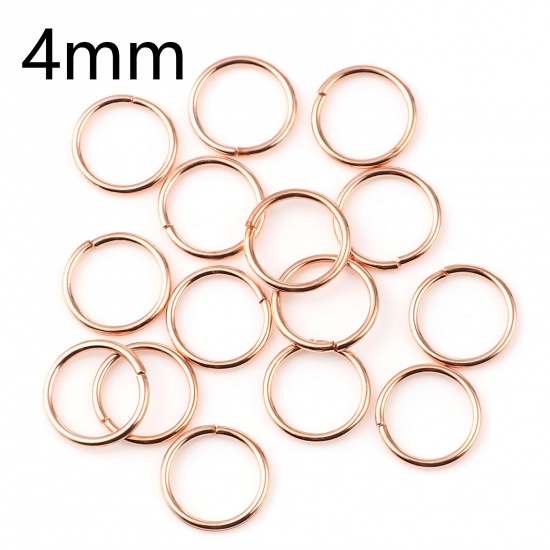 Picture of 0.7mm Iron Based Alloy Open Jump Rings Findings Circle Ring Rose Gold 4mm Dia, 200 PCs