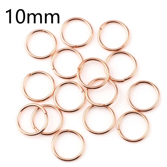 Picture of 1mm Iron Based Alloy Open Jump Rings Findings Circle Ring Rose Gold 10mm Dia, 200 PCs