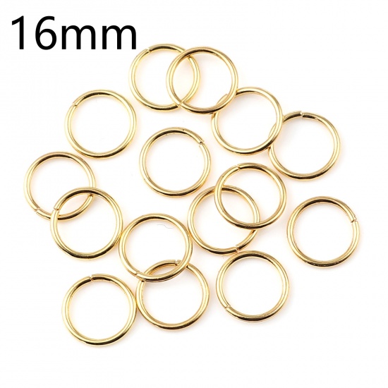 Picture of 1.5mm Iron Based Alloy Open Jump Rings Findings Circle Ring Gold Plated 16mm Dia, 200 PCs