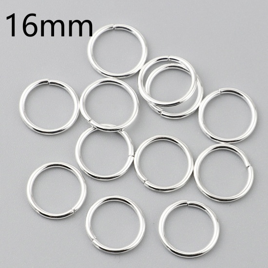 Picture of 1.5mm Iron Based Alloy Open Jump Rings Findings Circle Ring Silver Plated 16mm Dia, 200 PCs