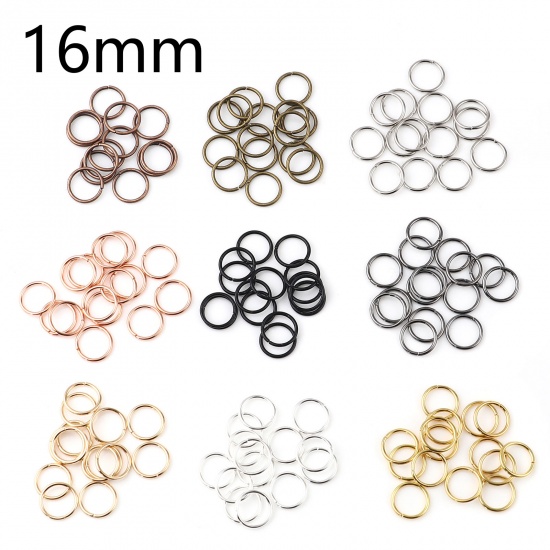 Picture of 1.5mm Iron Based Alloy Open Jump Rings Findings Circle Ring At Random 16mm Dia, 200 PCs