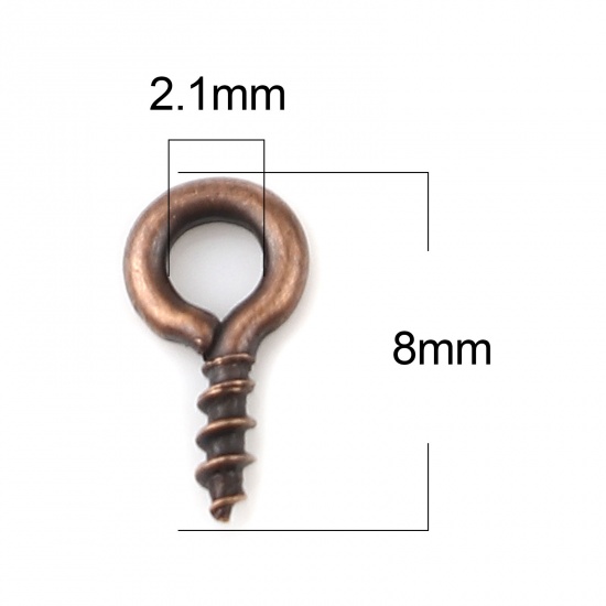 Picture of Iron Based Alloy Screw Eyes Bails Top Drilled Findings Antique Copper 8mm x 4mm, Needle Thickness: 1.3mm, 200 PCs