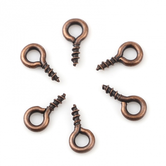 Picture of Iron Based Alloy Screw Eyes Bails Top Drilled Findings Antique Copper 8mm x 4mm, Needle Thickness: 1.3mm, 200 PCs