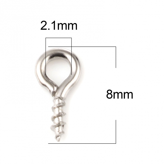 Picture of Iron Based Alloy Screw Eyes Bails Top Drilled Findings Silver Tone 8mm x 4mm, Needle Thickness: 1.3mm, 200 PCs