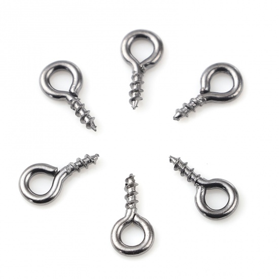 Picture of Iron Based Alloy Screw Eyes Bails Top Drilled Findings Gunmetal 8mm x 4mm, Needle Thickness: 1.3mm, 200 PCs