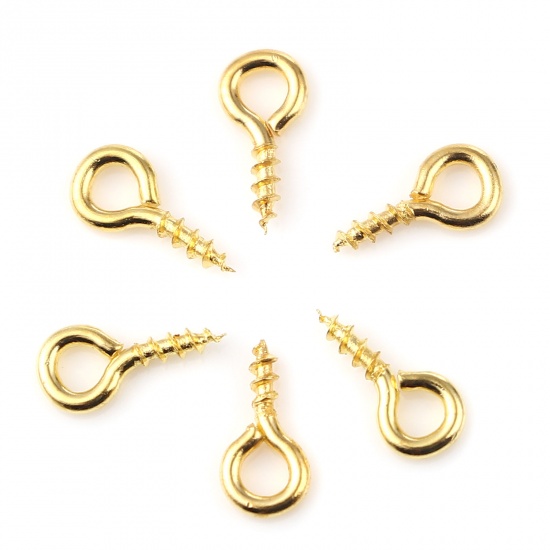 Picture of Iron Based Alloy Screw Eyes Bails Top Drilled Findings Gold Plated 8mm x 4mm, Needle Thickness: 1.3mm, 200 PCs