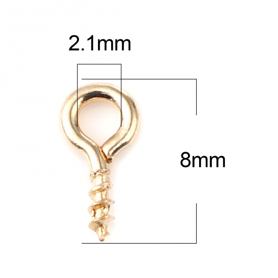 Picture of Iron Based Alloy Screw Eyes Bails Top Drilled Findings KC Gold Plated 8mm x 4mm, Needle Thickness: 1.3mm, 200 PCs