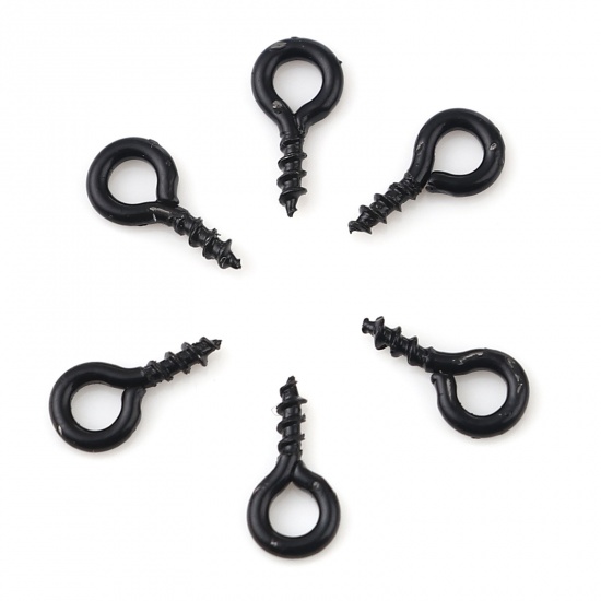 Picture of Iron Based Alloy Screw Eyes Bails Top Drilled Findings Black 8mm x 4mm, Needle Thickness: 1.3mm, 200 PCs