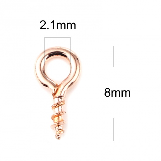 Picture of Iron Based Alloy Screw Eyes Bails Top Drilled Findings Rose Gold 8mm x 4mm, Needle Thickness: 1.3mm, 200 PCs