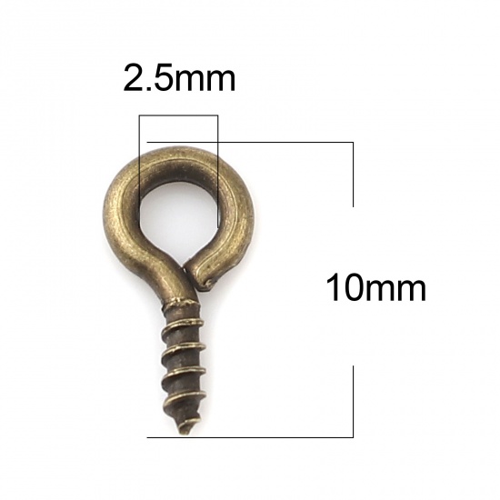 Picture of Iron Based Alloy Screw Eyes Bails Top Drilled Findings Antique Bronze 10mm x 5mm, Needle Thickness: 1.5mm, 200 PCs