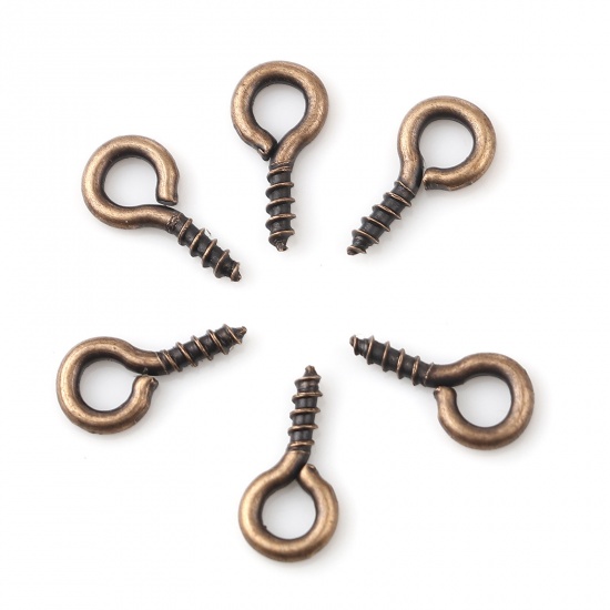 Picture of Iron Based Alloy Screw Eyes Bails Top Drilled Findings Antique Copper 10mm x 5mm, Needle Thickness: 1.5mm, 200 PCs