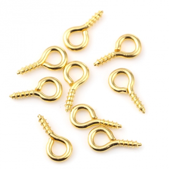 Picture of Iron Based Alloy Screw Eyes Bails Top Drilled Findings Gold Plated 10mm x 5mm, Needle Thickness: 1.5mm, 200 PCs
