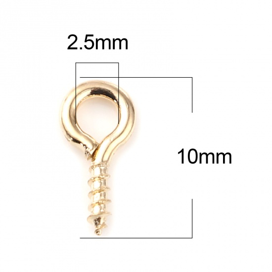 Picture of Iron Based Alloy Screw Eyes Bails Top Drilled Findings KC Gold Plated 10mm x 5mm, Needle Thickness: 1.5mm, 200 PCs