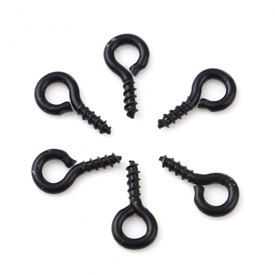Picture of Iron Based Alloy Screw Eyes Bails Top Drilled Findings Black 10mm x 5mm, Needle Thickness: 1.5mm, 200 PCs