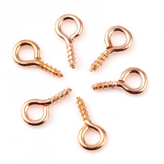 Picture of Iron Based Alloy Screw Eyes Bails Top Drilled Findings Rose Gold 10mm x 5mm, Needle Thickness: 1.5mm, 200 PCs