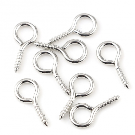 Picture of Iron Based Alloy Screw Eyes Bails Top Drilled Findings Silver Tone 14mm x 7mm, Needle Thickness: 1.7mm, 200 PCs