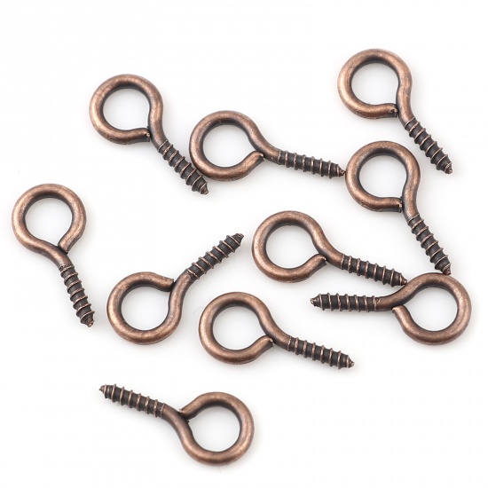 Picture of Iron Based Alloy Screw Eyes Bails Top Drilled Findings Antique Copper 14mm x 7mm, Needle Thickness: 1.7mm, 200 PCs