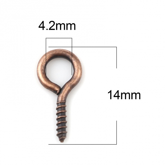 Picture of Iron Based Alloy Screw Eyes Bails Top Drilled Findings Antique Copper 14mm x 7mm, Needle Thickness: 1.7mm, 200 PCs