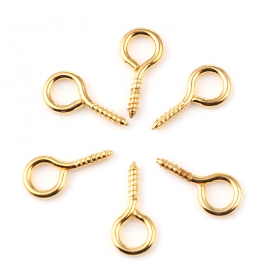 Picture of Iron Based Alloy Screw Eyes Bails Top Drilled Findings Gold Plated 14mm x 7mm, Needle Thickness: 1.7mm, 200 PCs