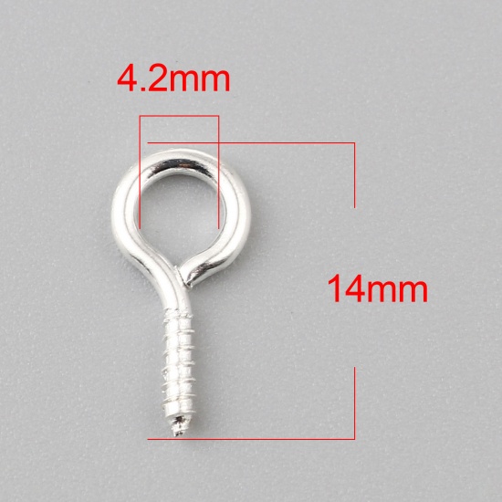 Picture of Iron Based Alloy Screw Eyes Bails Top Drilled Findings Silver Plated 14mm x 7mm, Needle Thickness: 1.7mm, 200 PCs