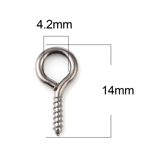 Picture of Iron Based Alloy Screw Eyes Bails Top Drilled Findings Gunmetal 14mm x 7mm, Needle Thickness: 1.7mm, 200 PCs