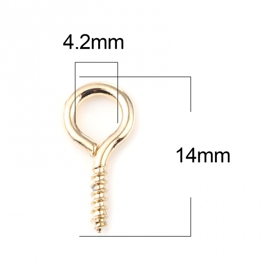 Picture of Iron Based Alloy Screw Eyes Bails Top Drilled Findings KC Gold Plated 14mm x 7mm, Needle Thickness: 1.7mm, 200 PCs