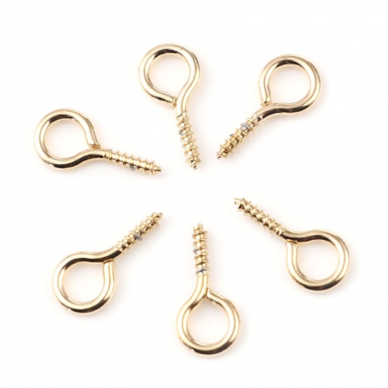 Picture of Iron Based Alloy Screw Eyes Bails Top Drilled Findings KC Gold Plated 14mm x 7mm, Needle Thickness: 1.7mm, 200 PCs