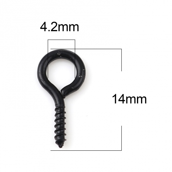 Picture of Iron Based Alloy Screw Eyes Bails Top Drilled Findings Black 14mm x 7mm, Needle Thickness: 1.7mm, 200 PCs