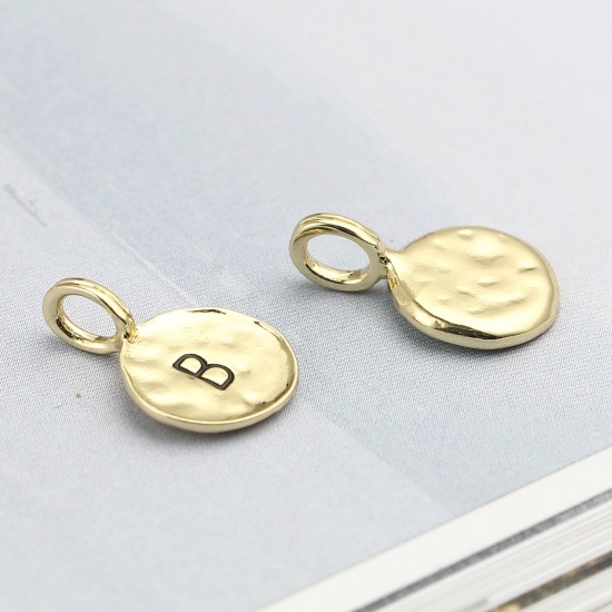 Bild von Zinklegierung Charms 16K Gold Rund Anfangsbuchstabe/ Großbuchstabe Message " B " Emaille 17mm x 11mm, 20 Stück