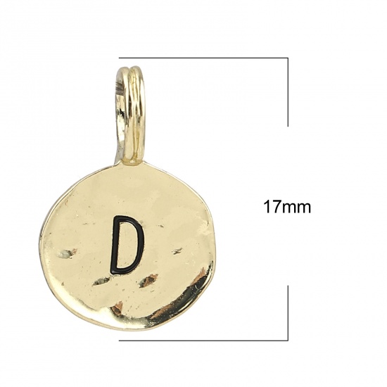 Bild von Zinklegierung Charms 16K Gold Rund Anfangsbuchstabe/ Großbuchstabe Message " D " Emaille 17mm x 11mm, 20 Stück