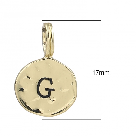 Bild von Zinklegierung Charms 16K Gold Rund Anfangsbuchstabe/ Großbuchstabe Message " G " Emaille 17mm x 11mm, 20 Stück