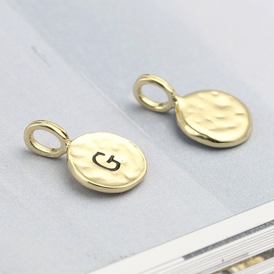 Bild von Zinklegierung Charms 16K Gold Rund Anfangsbuchstabe/ Großbuchstabe Message " G " Emaille 17mm x 11mm, 20 Stück