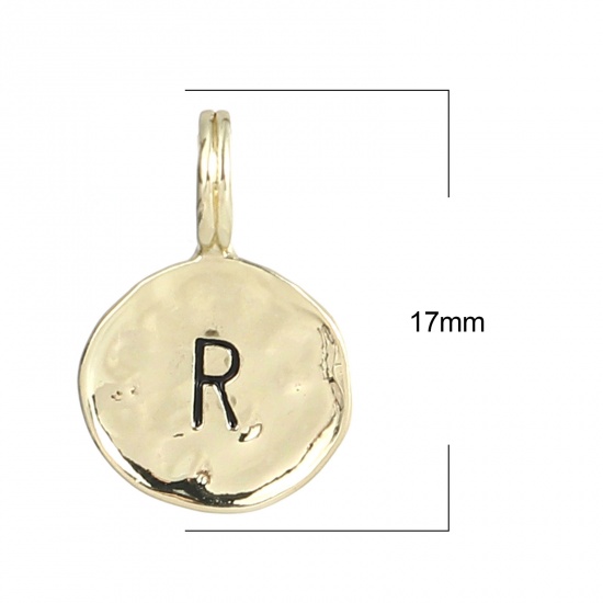 Bild von Zinklegierung Charms 16K Gold Rund Anfangsbuchstabe/ Großbuchstabe Message " R " Emaille 17mm x 11mm, 20 Stück